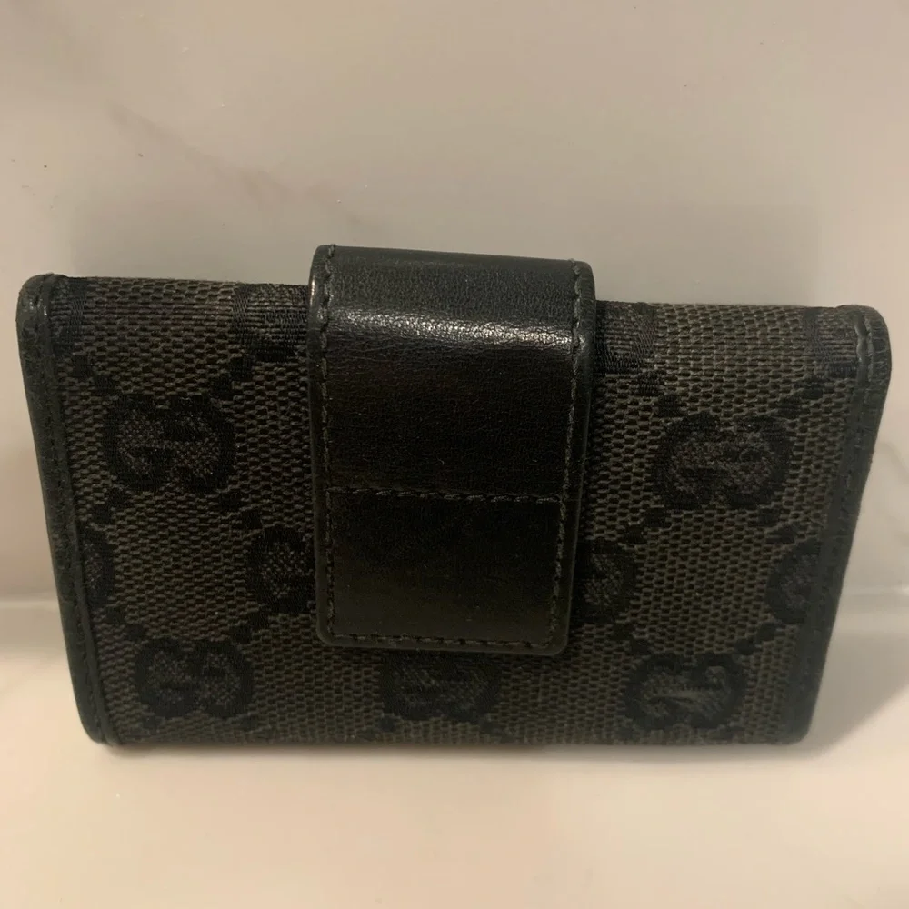 Vintage Gucci GG logo black Canvas and Leather Key Case Holder Wallet Organizer - Picture 4 of 12